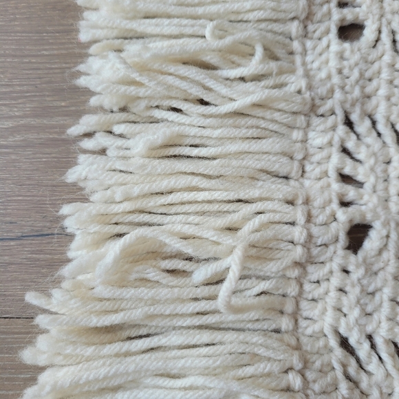 Handmade Vintage Crocheted Orange/White Stripe Throw Blanket w/Detailed Squares - Picture 3 of 7